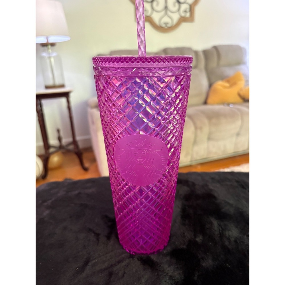 Starbucks Venti Studded Tumbler Iridescent Magenta Pink 24oz Cold Cup with Straw